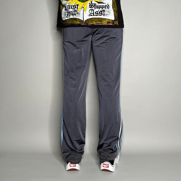 Vintage Adidas Sweatpants Grey Polyester Light Blue 3 Stripes White Y2K - Picture 3 of 4